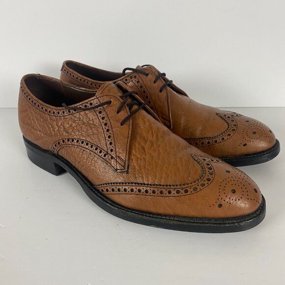 Vintage Hartt Dress Shoes Men's Size 11 Tan Camel Brown Derby Oxford Brogue - Picture 1 of 11